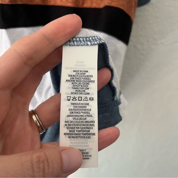 Prana Top Women's Cozy Up Ringer Tee Burnout Striped Colorblock Hemp Blend - Picture 6 of 8